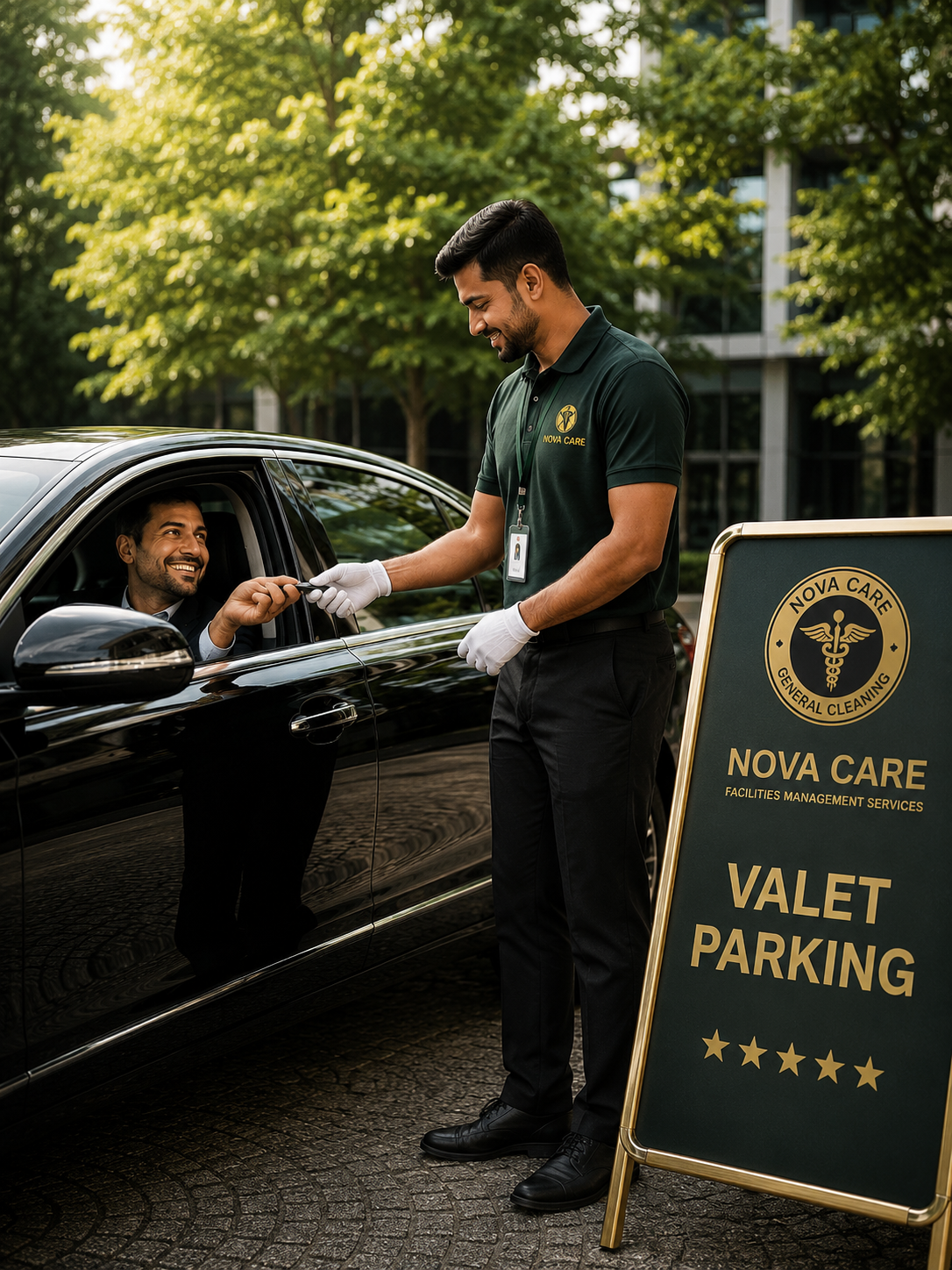 Professional valet parking attendant assisting a guest